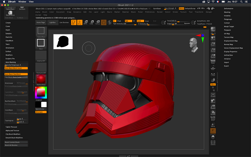 Extrait de la formation ZBrush - Hard Surface par Nicolas Delille sur la création d'un casque Sith de l'univers StarWars